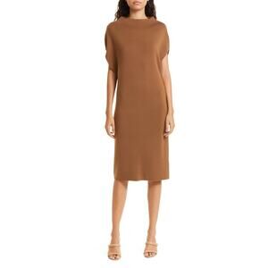 Club Monaco Ribbed Brown Funnel Neck Wool Blend Sweater Dress Size M